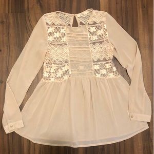 Elodie Blouse, Sheer Cream with lace detail